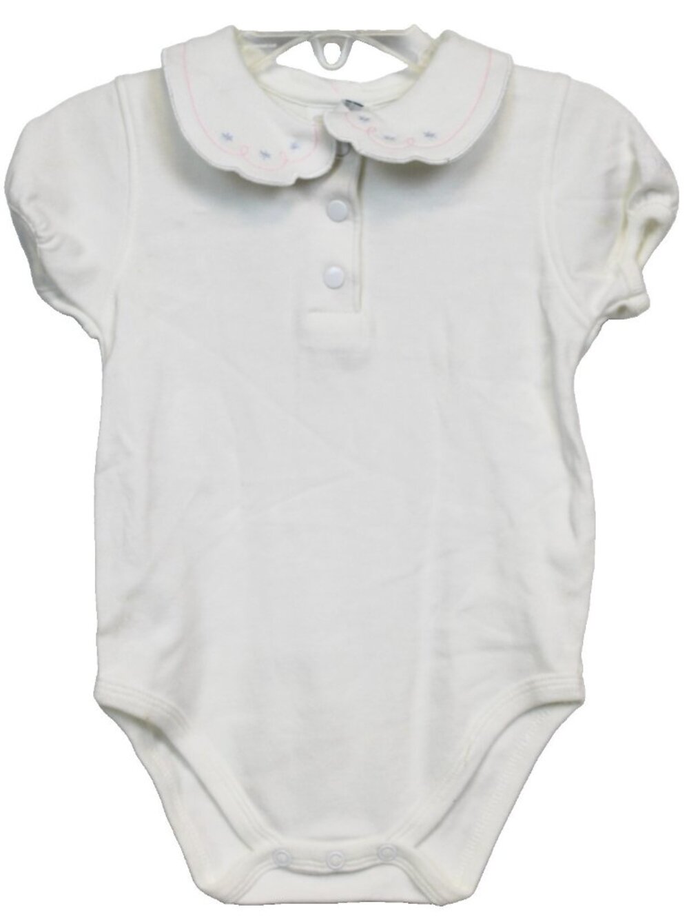 VTG Oshkosh B'Gosh White Bodysuit 1-pc sz 12 Mths Embroidered Peter Pan Collar